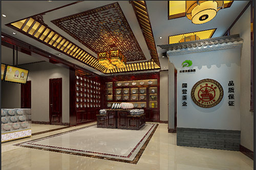 南靖古朴典雅的中式茶叶店大堂设计效果图
